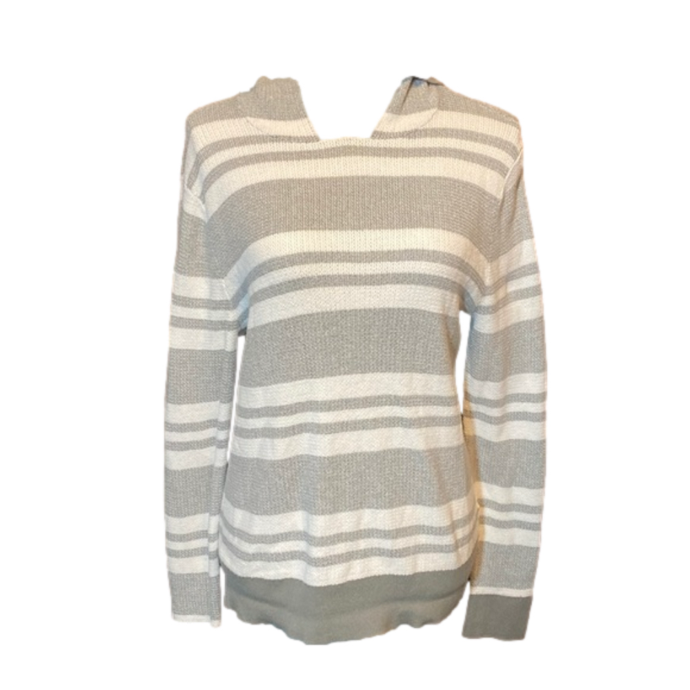 Express Striped Knit Pullover with Hood Size M
